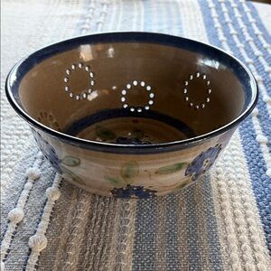 Handcrafted Blue Floral Pierced Berry Bowl Quyle Kilns CA CottageCore Farmhouse